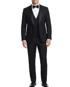 Armani Collezioni Solid Black Modern Fit Shawl Lapel 2-Button 3 piece Wool Tuxedo 34R