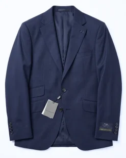 Arthur Black Solid Dark Blue Slim Fit Marzotto Gabardine Wool 2-Button Suit