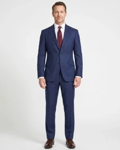Arthur Black Solid Dark Blue Slim Fit Marzotto Gabardine Wool 2-Button Suit