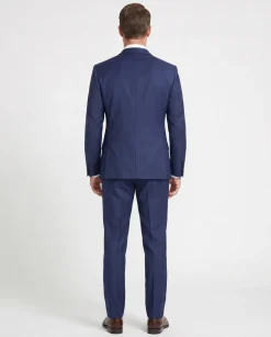 Arthur Black Solid Dark Blue Slim Fit Marzotto Gabardine Wool 2-Button Suit