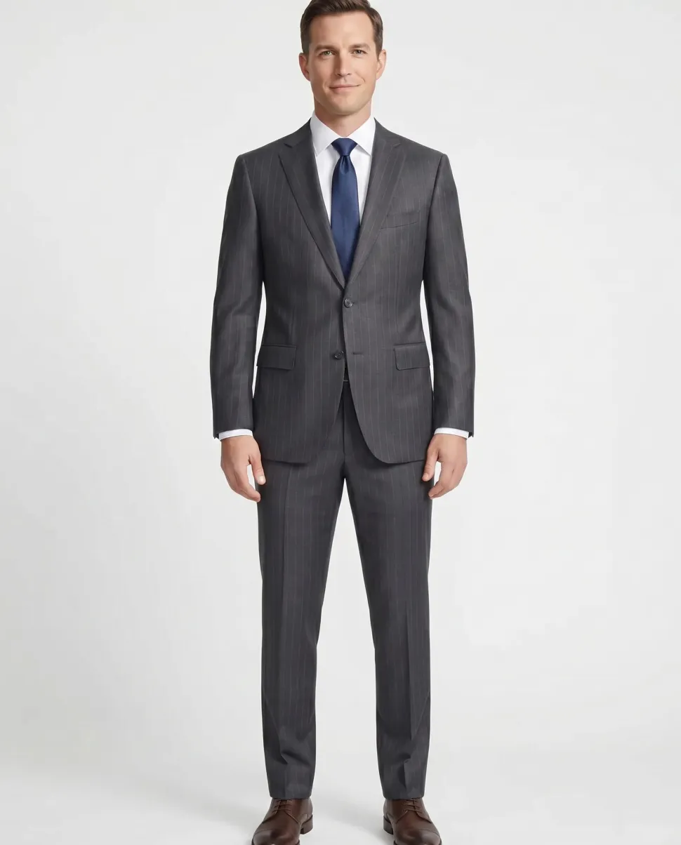 Atica Charcoal Gray Pinstriped Classic Fit Half-Canvassed Reda Wool 2-Button Suit