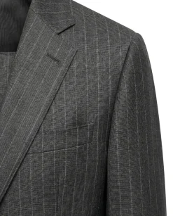 Atica Charcoal Gray Pinstriped Classic Fit Half-Canvassed Reda Wool 2-Button Suit