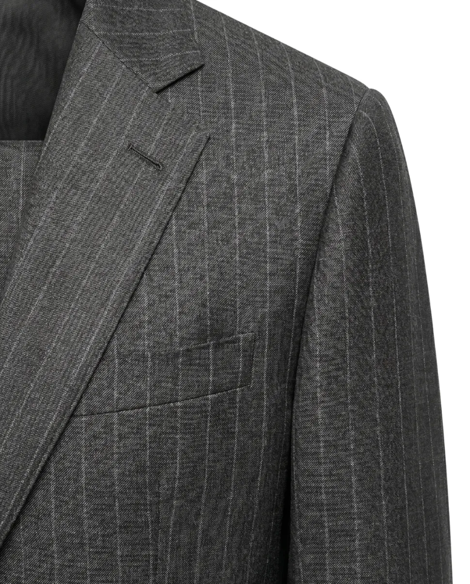 Atica Charcoal Gray Pinstriped Classic Fit Half-Canvassed Reda Wool 2-Button Suit
