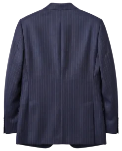 Atica Navy & Orange Pinstripe Classic Fit Peak Lapel Half-Canvassed 2 Button Wool Suit