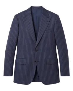 Atica Navy & Orange Pinstripe Classic Fit Peak Lapel Half-Canvassed 2 Button Wool Suit