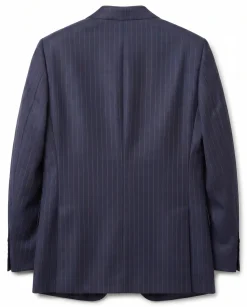 Atica Navy & Orange Pinstripe Slim Fit Peak Lapel Half-Canvassed 2 Button Wool Suit