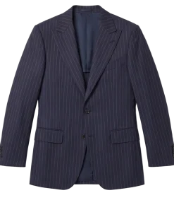 Atica Navy & Orange Pinstripe Slim Fit Peak Lapel Half-Canvassed 2 Button Wool Suit