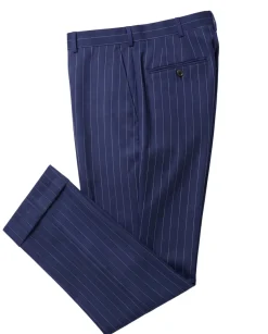 Atica Navy Pinstripe Classic Fit Peak Lapel Half-Canvassed 2 Button Wool Suit