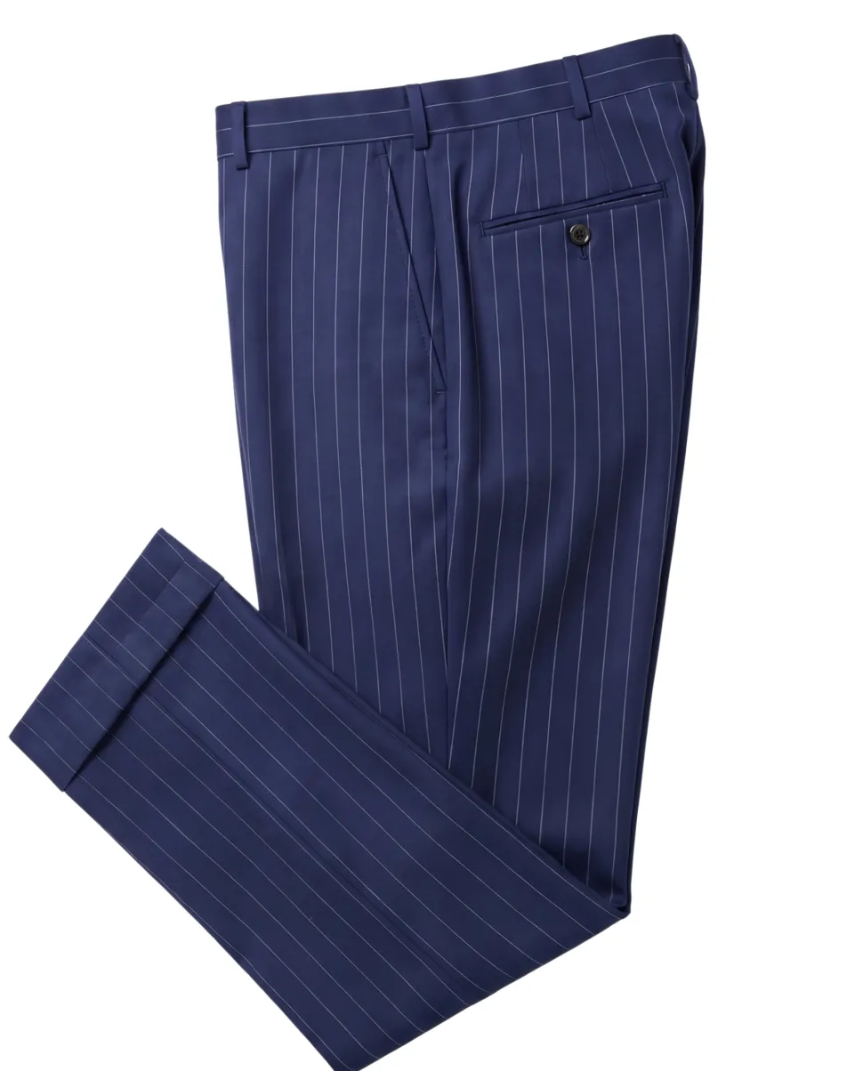 Atica Navy Pinstripe Classic Fit Peak Lapel Half-Canvassed 2 Button Wool Suit