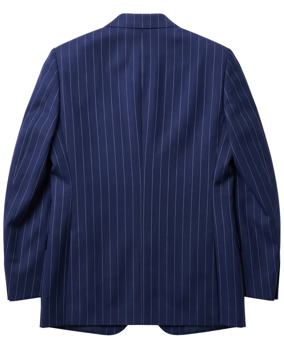 Atica Navy Pinstripe Classic Fit Peak Lapel Half-Canvassed 2 Button Wool Suit