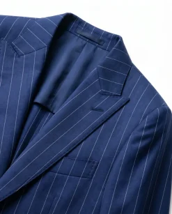 Atica Navy Pinstripe Classic Fit Peak Lapel Half-Canvassed 2 Button Wool Suit