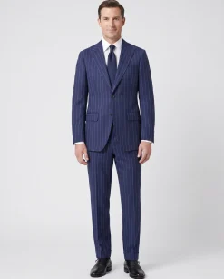 Atica Navy Pinstripe Classic Fit Peak Lapel Half-Canvassed 2 Button Wool Suit