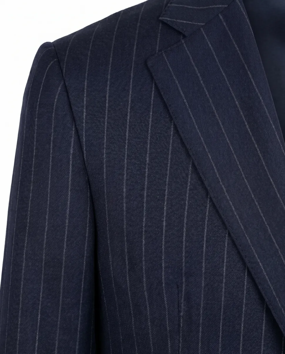 Atica Navy Pinstriped Classic Fit Half-Canvassed Reda Wool 2-Button Suit