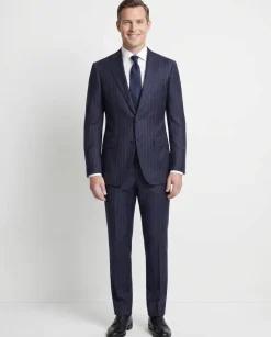 Atica Navy Pinstriped Classic Fit Half-Canvassed Reda Wool 2-Button Suit
