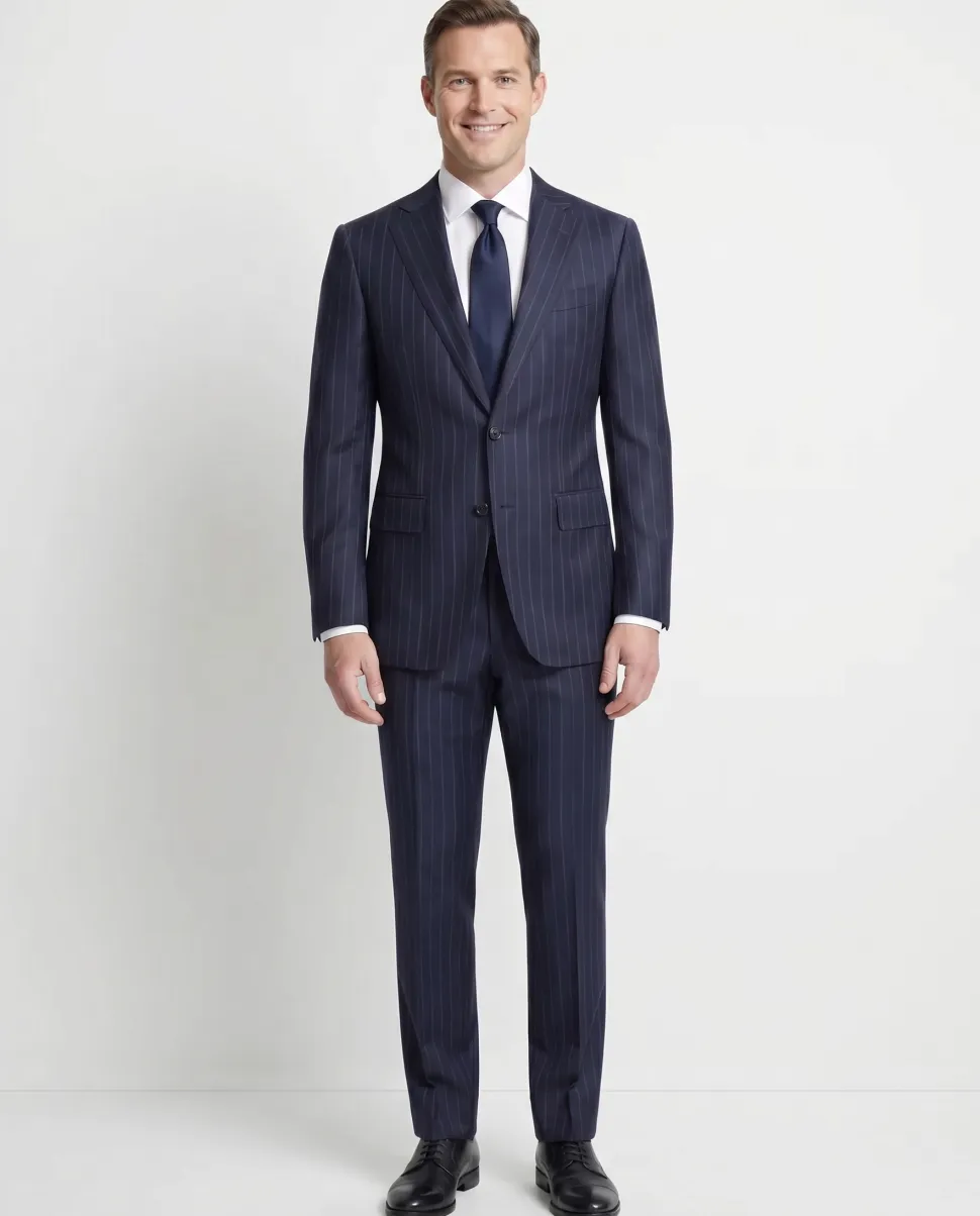 Atica Navy Pinstriped Classic Fit Half-Canvassed Reda Wool 2-Button Suit