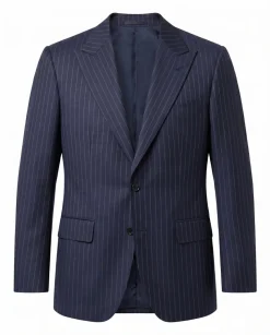 Atica Navy Pinstriped Slim Fit Half-Canvassed Reda Wool 2-Button Suit