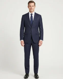 Atica Navy Pinstriped Slim Fit Half-Canvassed Reda Wool 2-Button Suit