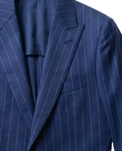Atica Navy Pinstripe Slim Fit Peak Lapel Half-Canvassed 2 Button Wool Suit
