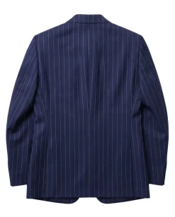Atica Navy Pinstripe Slim Fit Peak Lapel Half-Canvassed 2 Button Wool Suit