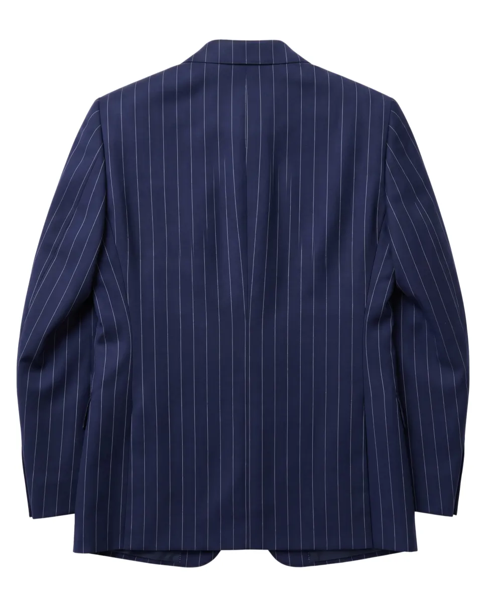 Atica Navy Pinstripe Slim Fit Peak Lapel Half-Canvassed 2 Button Wool Suit