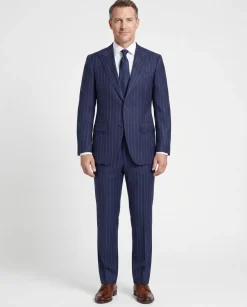 Atica Navy Pinstripe Slim Fit Peak Lapel Half-Canvassed 2 Button Wool Suit