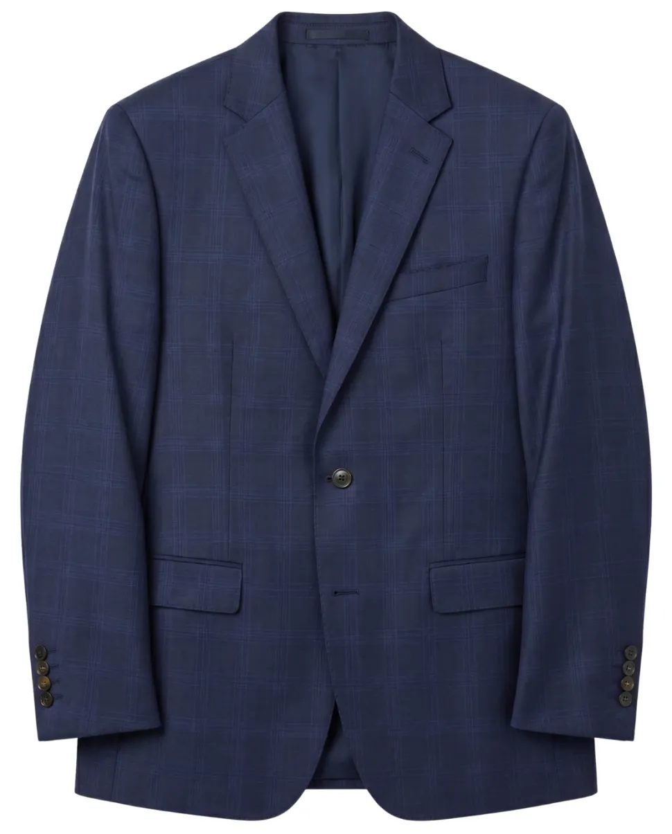 Atica Navy Plaid Slim Fit Half-Canvassed Notch Lapel 2-Button Wool Suit