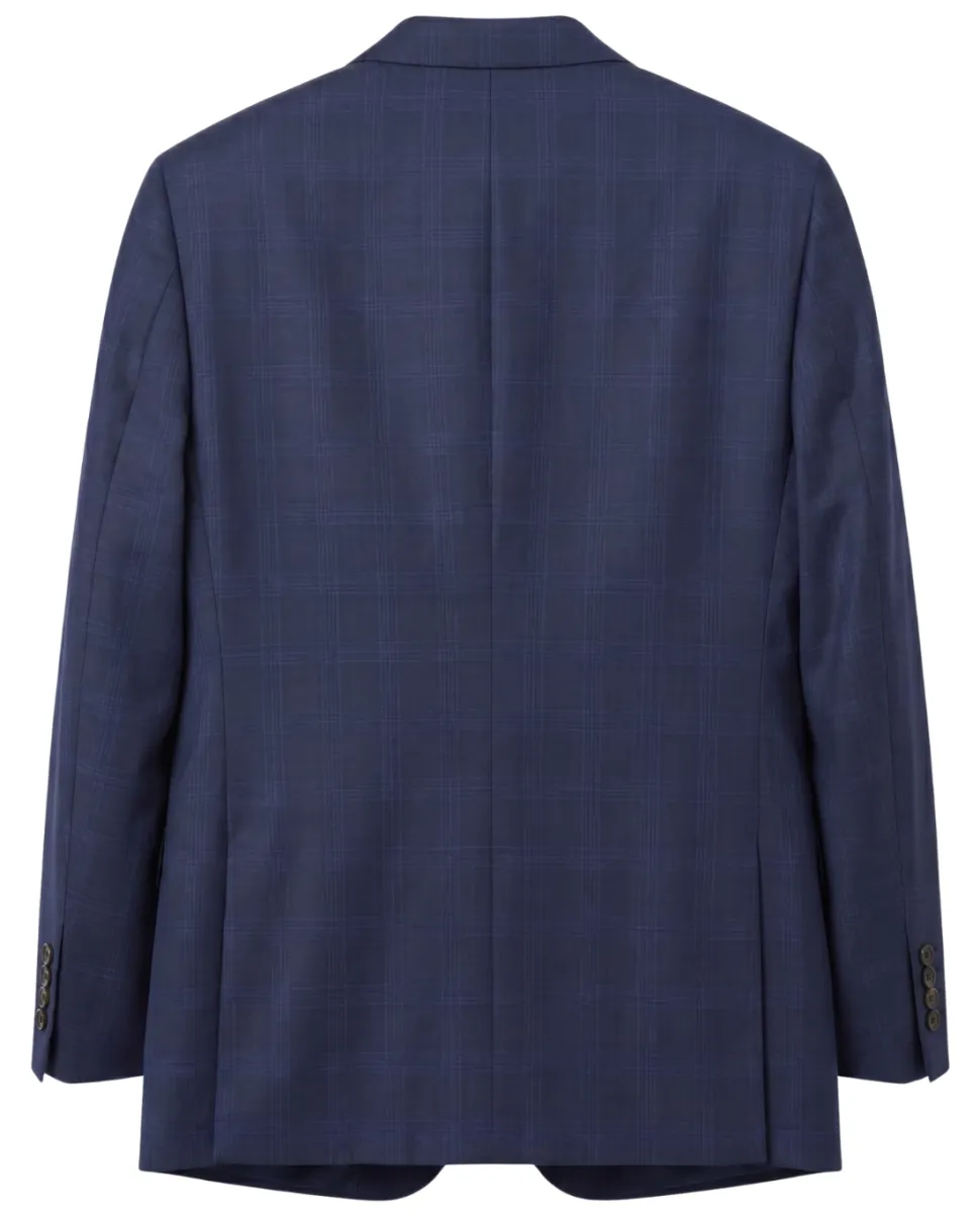 Atica Navy Plaid Slim Fit Half-Canvassed Notch Lapel 2-Button Wool Suit