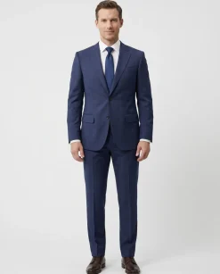 Atica Navy Windowpane Classic Fit Notch Lapel Half-Canvassed Reda Wool 2-Button Suit