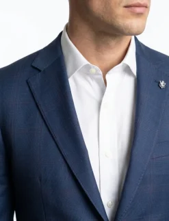 Atica Navy Windowpane Classic Fit Notch Lapel Half-Canvassed Reda Wool 2-Button Suit