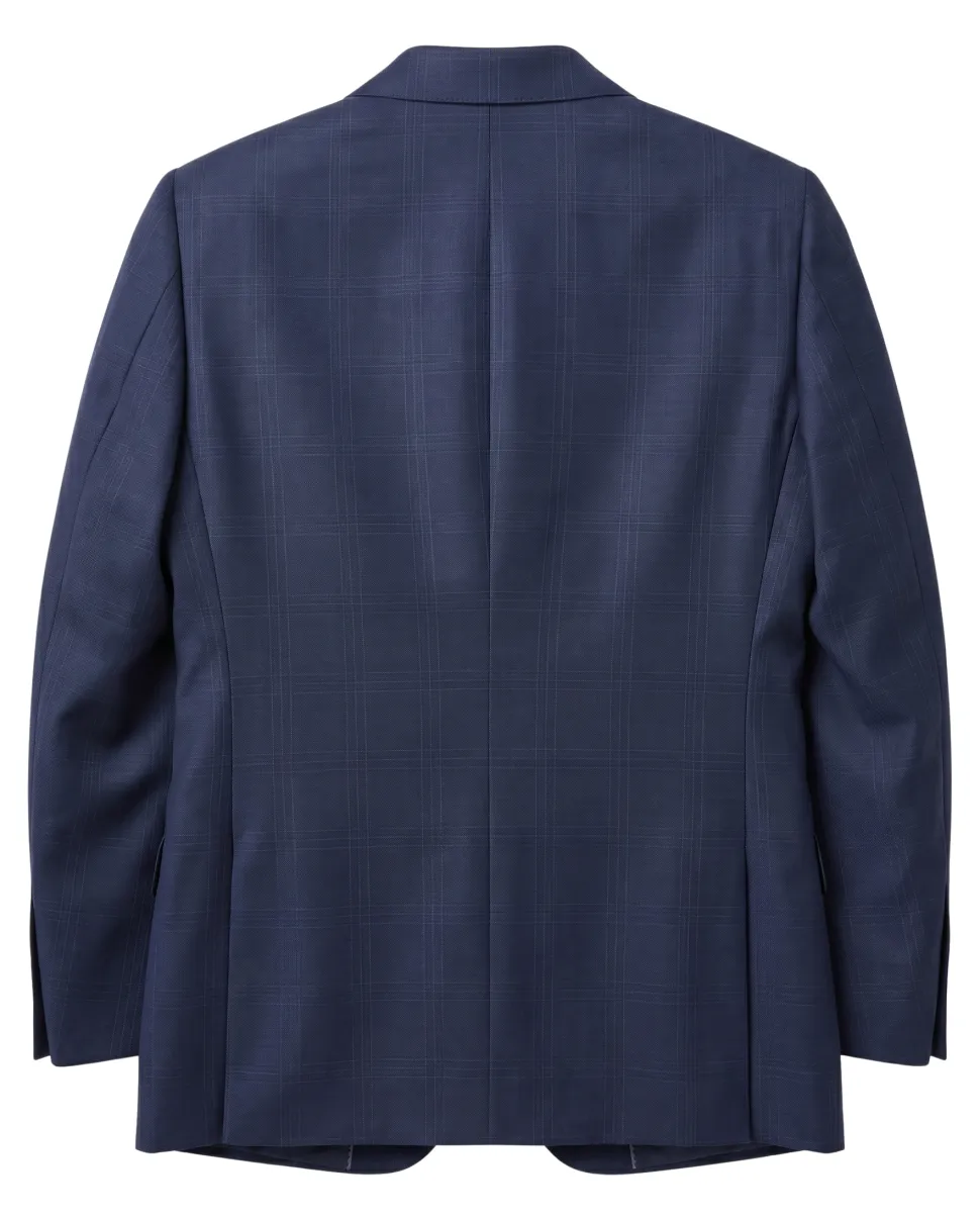 Atica Navy Windowpane Classic Fit Notch Lapel Half-Canvassed Reda Wool 2-Button Suit