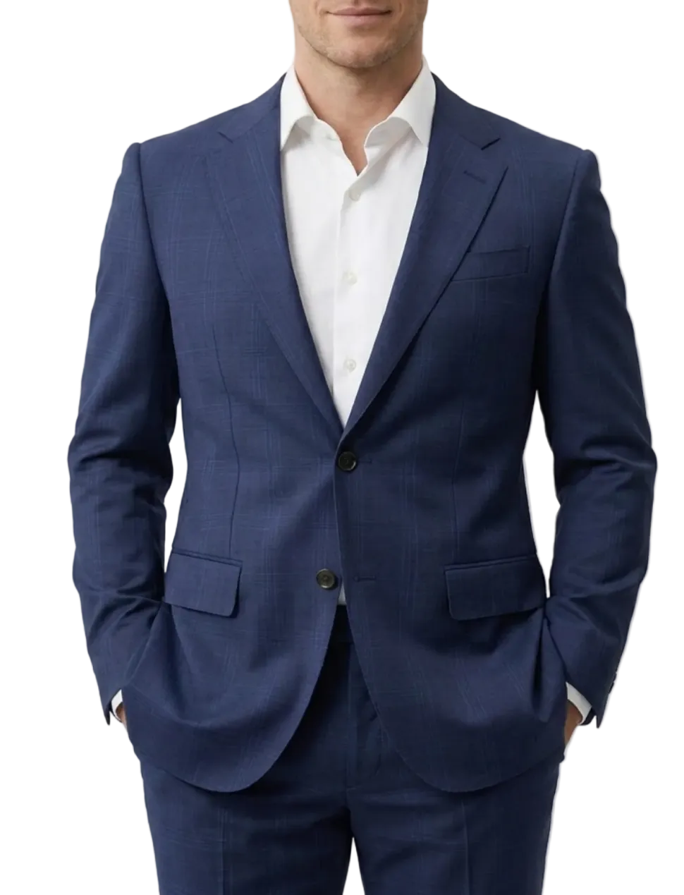 Atica Navy Windowpane Classic Fit Notch Lapel Half-Canvassed Reda Wool 2-Button Suit