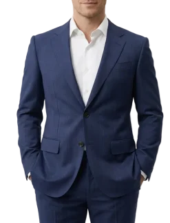 Atica Navy Windowpane Slim Fit Notch Lapel Half-Canvassed Reda Wool 2-Button Suit