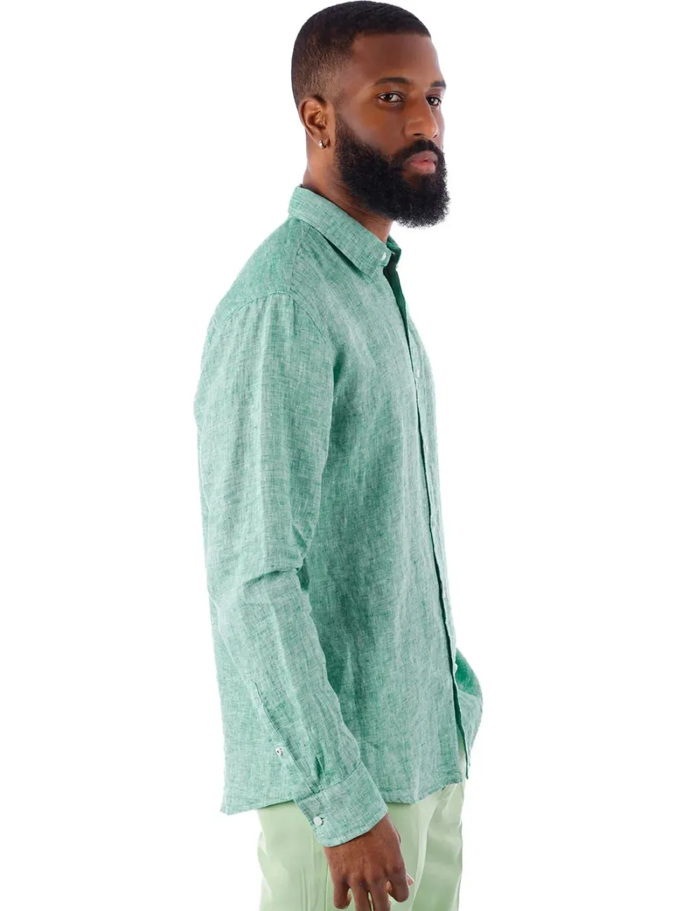 Barabas Mens Green Point Collar 100% Linen Casual Shirt