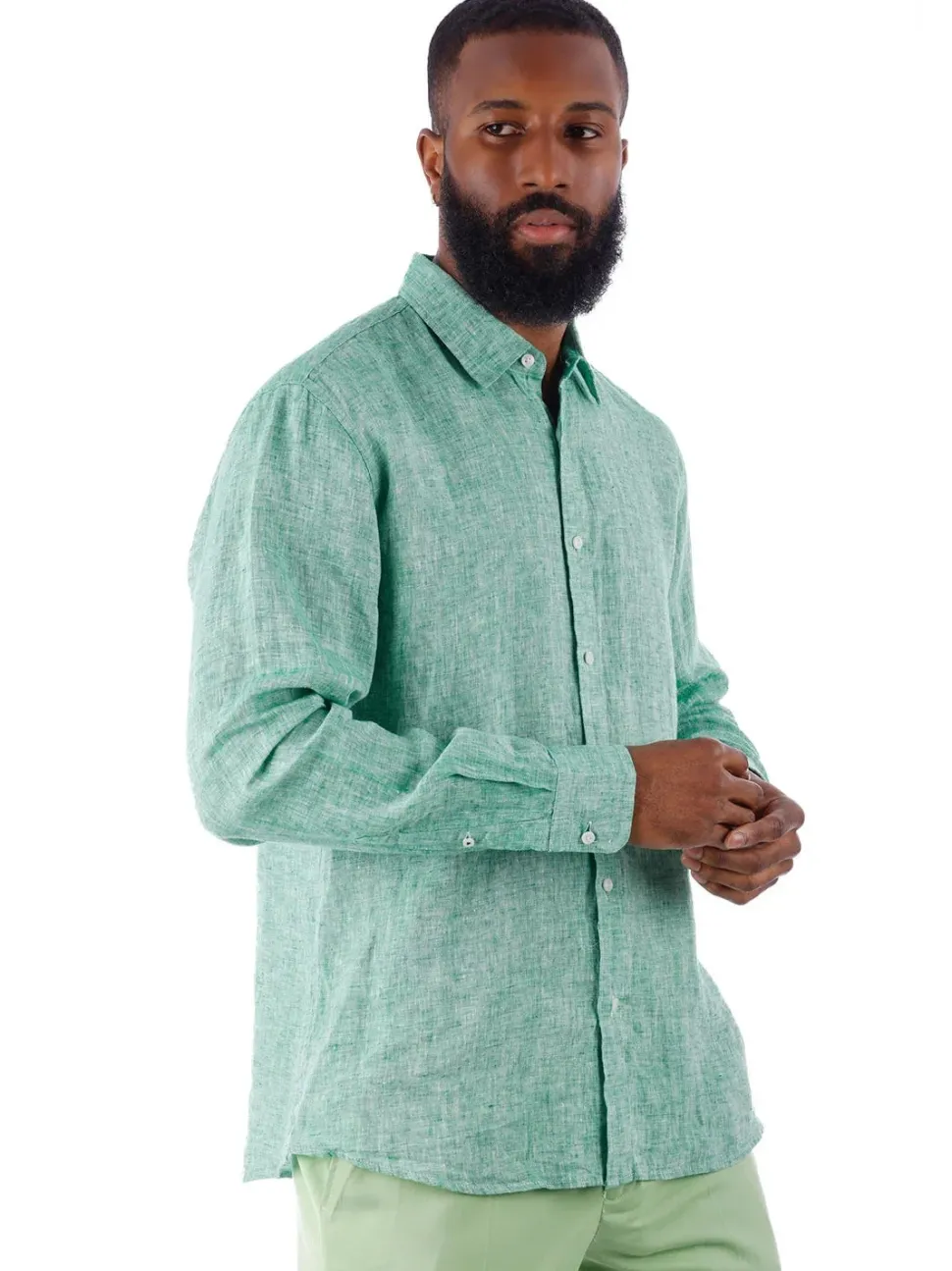 Barabas Mens Green Point Collar 100% Linen Casual Shirt