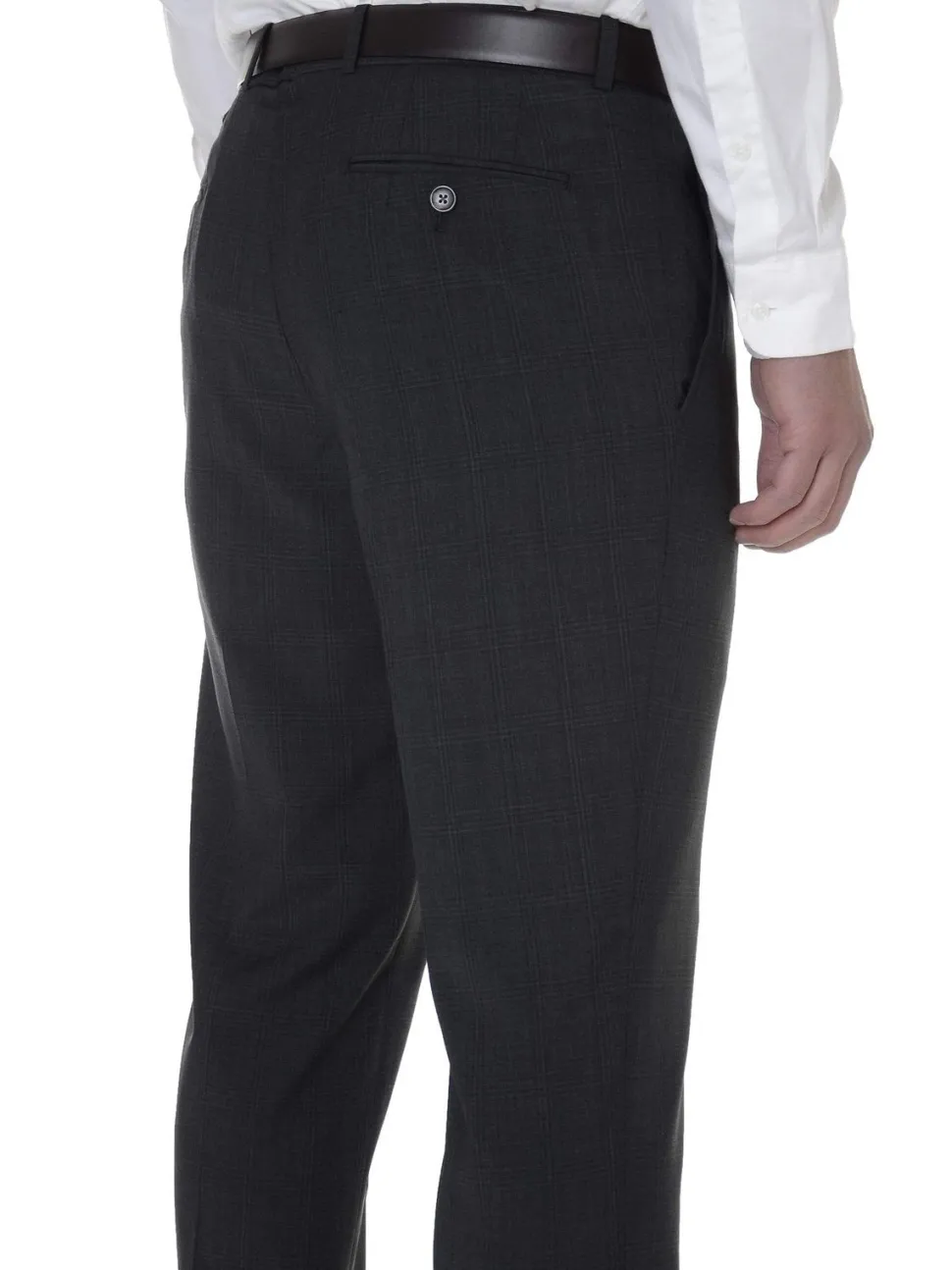 Bar III Mens Slim Fit Charcoal Plaid Flat Front Wool Blend Dress Pants