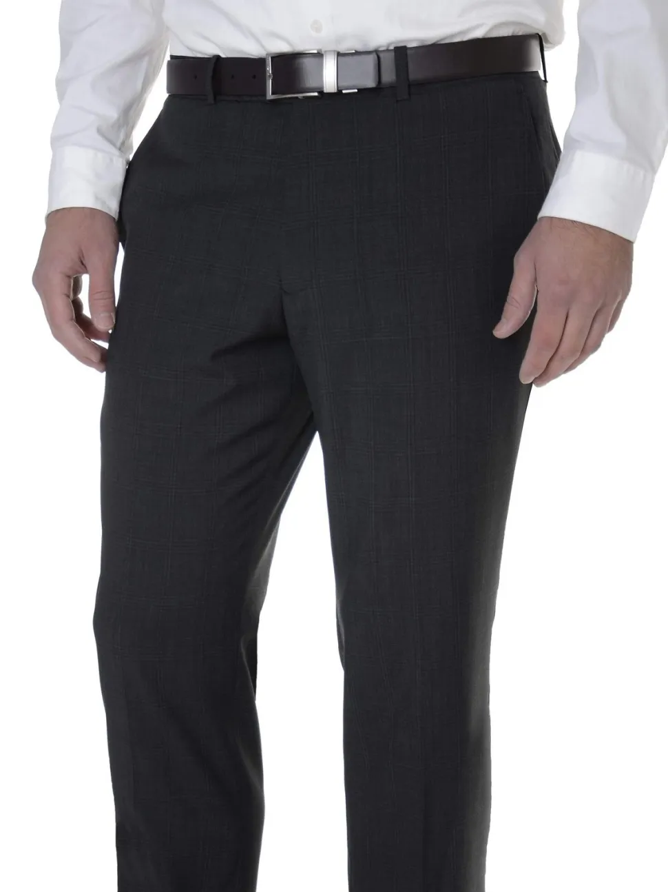 Bar III Mens Slim Fit Charcoal Plaid Flat Front Wool Blend Dress Pants