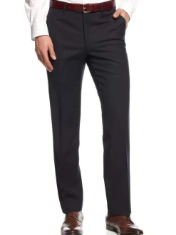 Bar III Slim Fit Navy Blue Check Flat Front Wool Blend Dress Pants
