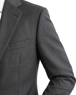 Baroni Couture Mens Charcoal Textured Half Canvassed Notch Lapel Classic Fit 2-Button Wool Suit - 50R
