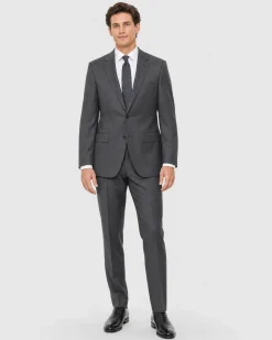 Baroni Couture Mens Charcoal Textured Half Canvassed Notch Lapel Classic Fit 2-Button Wool Suit - 50R