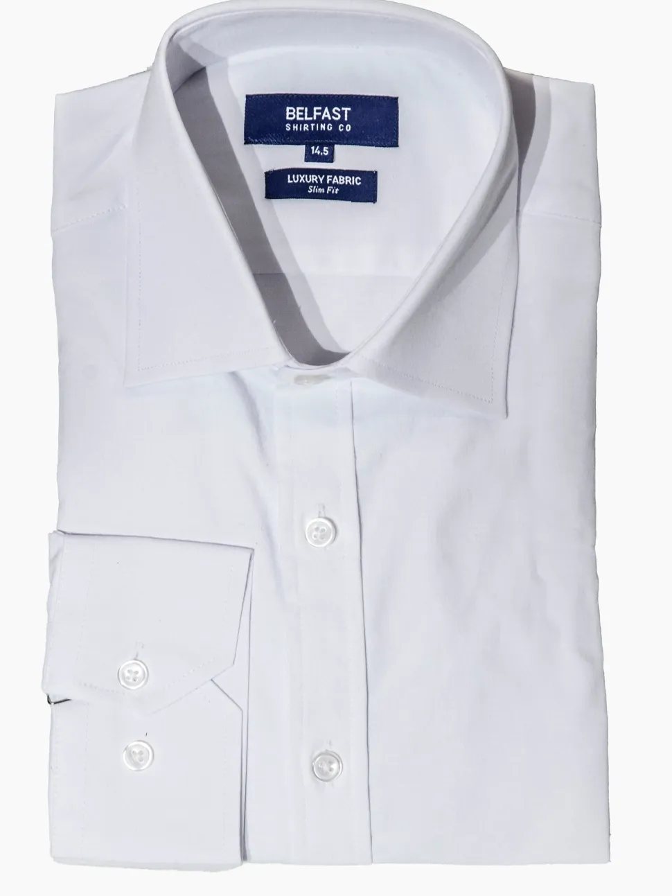 Belfast Shirting Co Mens White Spread Collar Slim Fit Dress Shirt