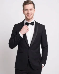 Bello Men's Slim Fit Solid Black 1-Button Shawl Lapel Tuxedo