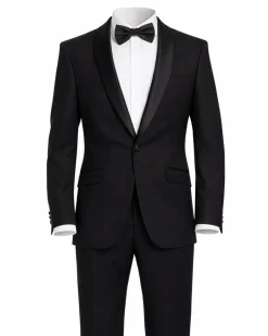 Bello Men's Slim Fit Solid Black 1-Button Shawl Lapel Tuxedo