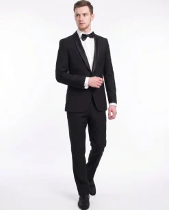 Bello Men's Slim Fit Solid Black 1-Button Shawl Lapel Tuxedo