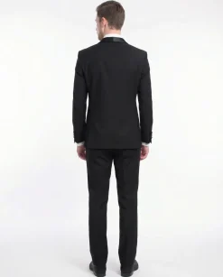 Bello Men's Slim Fit Solid Black 1-Button Shawl Lapel Tuxedo