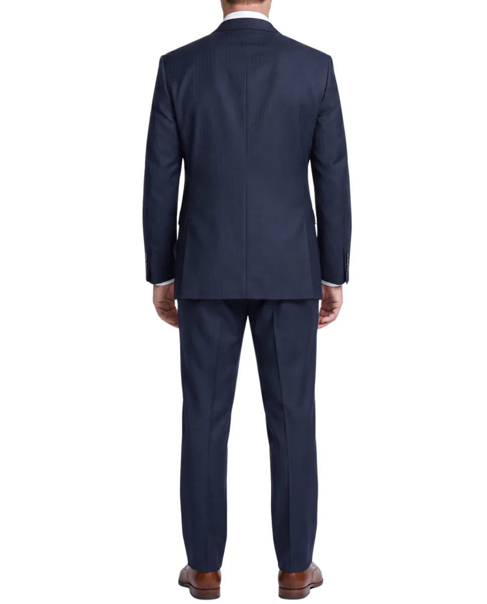 Bellucci By Steven Land Navy Blue Wool Regular Fit Notch Lapel 2-Button Suit