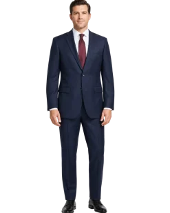 Bellucci By Steven Land Navy Blue Wool Regular Fit Notch Lapel 2-Button Suit