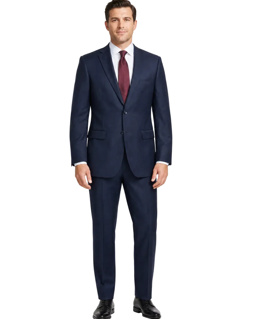 Bellucci By Steven Land Navy Blue Wool Regular Fit Notch Lapel 2-Button Suit