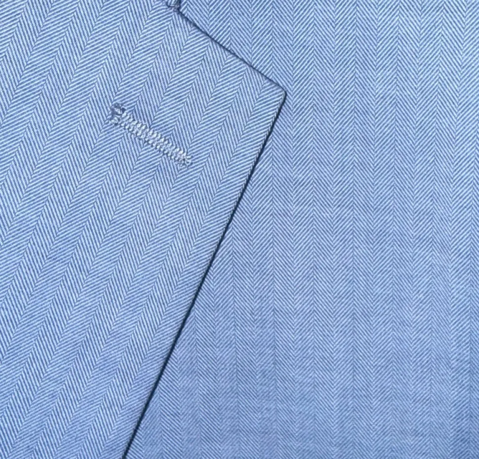 Beragamo Blue Herringbone Slim Fit Notch Lapel Stretch 3-Piece Suit