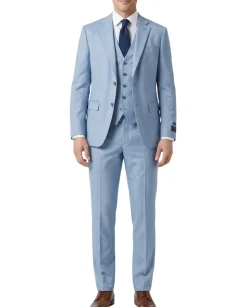 Beragamo Blue Herringbone Slim Fit Notch Lapel Stretch 3-Piece Suit