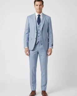Beragamo Blue Herringbone Slim Fit Notch Lapel Stretch 3-Piece Suit